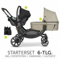 Coupon 🛒 ABC Design Geschwisterwagen & Zwillingskinderwagen Zoom inkl. 2 Sportsitzen, Babywanne und Babyschale Tulip - Classic Edition - Reed - Collection 2023 🤩