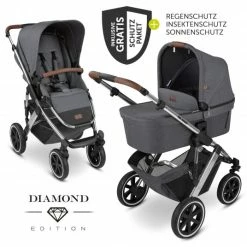 New 🔥 ABC Design Kombi-Kinderwagen Salsa 4 Air - inkl. Babywanne, Sportsitz und XXL Zubehör-Paket - Diamond Edition - Asphalt - Collection 2022 ⭐