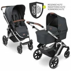 New 🔔 ABC Design Kombi-Kinderwagen Salsa 4 - inkl. Babywanne, Sportsitz und XXL Zubehör-Paket - Storm - Collection 2022 🛒