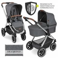 Deals ❤️ ABC Design Kombi-Kinderwagen Samba - inkl. Babywanne & Sportsitz mit XXL Zubehörpaket - Diamond Edition - Asphalt - Collection 2023 👍