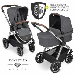 Best Sale 🧨 ABC Design Kombi-Kinderwagen Samba - inkl. Babywanne, Sportsitz und XXL Zubehör-Paket - Diamond Edition - Asphalt - Collection 2022 🎁