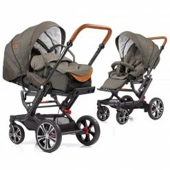 Promo 🤩 Gesslein 2in1 Kinder-Kombiwagen F6 Air+ Classic mit C1 Lift Tragetasche & Sportwagenaufsatz mit Schwenkschieber - Schwarz-Olive - Collection 2022 🔥