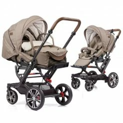 Best Sale 🔔 Gesslein 2in1 Kinder-Kombiwagen F6 Air+ Classic mit C1 Lift Tragetasche & Sportwagenaufsatz mit Schwenkschieber - Schwarz-Sand - Collection 2022 🔥