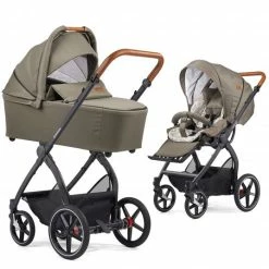 Hot Sale 😉 Gesslein 2in1 Kinder-Kombiwagen FX4 Soft+ Classic mit CX3 Wanne & umsetzbarern Sportwagenaufsatz - Schwarz-Cognac-Khaki - Collection 2022 👏
