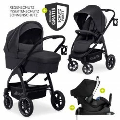Brand new 👏 Hauck 4in1 Kinderwagen-Set Saturn R (bis 25 kg belastbar) inkl. Babyschale, Isofix Basis und XXL Zubehörpaket - Melange Black - Collection 2023 😉