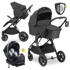 Best Pirce 🔥 Hauck 4in1 Kinderwagen-Set Vision X - Black inkl. i-Size Babyschale, Isofix Basis und XXL Zubehörpaket - Melange Black 🤩
