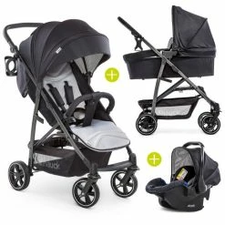Best reviews of 👍 Hauck Pram set Rapid 4S Plus Trioset with baby bath, car seat and pushchair (up to 25 kg) - Caviar Silver 😉