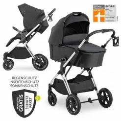 Wholesale 🔥 Hauck Kombi-Kinderwagen Vision X Duoset Silver (Sportwagen und Babywanne) inkl. XXL Zubehörpaket - Melange Black ✔️