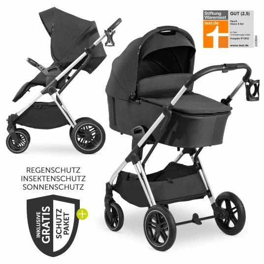 Wholesale 🔥 Hauck Kombi-Kinderwagen Vision X Duoset Silver (Sportwagen und Babywanne) inkl. XXL Zubehörpaket - Melange Black ✔️ 3 Wholesale 🔥 Hauck Kombi-Kinderwagen Vision X Duoset Silver (Sportwagen und Babywanne) inkl. XXL Zubehörpaket - Melange Black ✔️