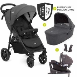 Best Sale 🎁 Joie 4in1 Kombi-Kinderwagen-Set Litetrax 4 mit Adapter, Babyschale, Babywanne, Isofix-Basis & XXL-Zubehörpaket - Coal - Collection 2022 🔔