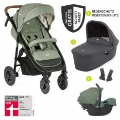 Best deal 🔔 Joie 4in1 Kombi-Kinderwagen-Set Mytrax mit Adapter, Babyschale, Babywanne, Isofix-Basis & XXL Zubehörpaket - Laurel - Collection 2022 🎉