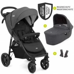 Best Pirce ⌛ Joie Kombi-Kinderwagen Litetrax 4 mit Schieber-Ablagefach, Babywanne, Adapter & Zubehör Paket - Black - Collection 2022 ⭐