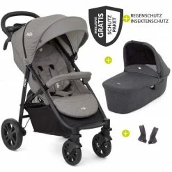 Best deal 🧨 Joie Kombi-Kinderwagen Litetrax 4 mit Schieber-Ablagefach,Babywanne, Adapter & Zubehör Paket - Gray Flannel - Collection 2022 ✔️