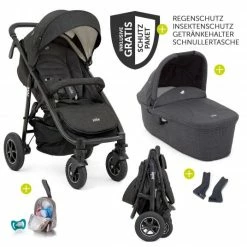 Hot Sale 👍 Joie Kombi-Kinderwagen Mytrax Flex mit Komfort-Federung, Babywanne, Adapter bis 22 kg belastbar & XXL Zubehörpaket - Pavement - Collection 2022 🎁