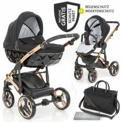 Best reviews of ✔️ Junama 2in 1 Kombi-Kinderwagen-Set Diamond Individual inkl. Babywanne, Sportsitz, Wickeltasch & Regenschutz - Schwarz Rosegold - Collection 2022 😀