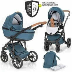 New 🔔 Junama 2in 1 Kombi-Kinderwagen-Set Space inkl. Babywanne, Sportsitz,Wickeltasche & Regenschutz - Grün - Collection 2022 ✨