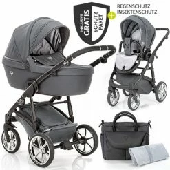Brand new 🎁 Junama 2in 1 Kombi-Kinderwagen-Set Termo Line Tex inkl. Babywanne, Sportsitz,Wickeltasche & Regenschutz - Grau - Collection 2022 💯