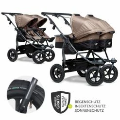 Best deal 👏 TFK Geschwister- & Zwillingskinderwagen Duo mit Luftreifen - 2x Kombi-Einheit (Wanne+Sitz) + XXL Zamboo Zubehör - Braun - Collection 2022 ⌛