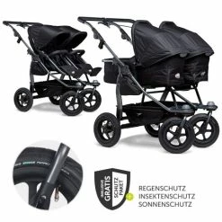 Brand new 👍 TFK Geschwister- & Zwillingskinderwagen Duo mit Luftreifen - 2x Kombi-Einheit (Wanne + Sitz) + XXL Zamboo Zubehör - Schwarz - Collection 2022 🧨