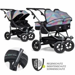 Hot Sale 😀 TFK Geschwister- & Zwillingskinderwagen Duo mit Luftreifen - 2x Kombi-Einheit (Wanne+Sitz) + XXL Zubehörpaket - Glow - Collection 2022 🧨