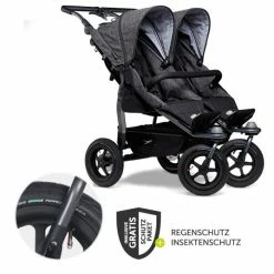 Budget 🥰 TFK Geschwister- & Zwillingsportwagen Duo mit Luftreifen - 2x Sportsitze bis 45 kg + XXL Zamboo Zubehör - Anthrazit - Collection 2022 ✔️