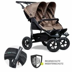 Best Sale 🥰 TFK Geschwister- & Zwillingsportwagen Duo mit Luftreifen - 2x Sportsitze bis 45 kg + XXL Zamboo Zubehör - Braun - Collection 2022 👏