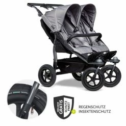 Promo 💯 TFK Geschwister- & Zwillingsportwagen Duo mit Luftreifen - 2x Sportsitze bis 45 kg + XXL Zamboo Zubehör - Grau - Collection 2022 😉