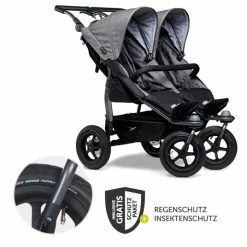 New 🎉 TFK Geschwister- & Zwillingsportwagen Duo mit Luftreifen - 2x Sportsitze bis 45 kg + XXL Zamboo Zubehör - Grau - Collection 2022 🛒