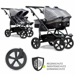 Deals 🌟 TFK Geschwister- & Zwillingskinderwagen Duo mit Luftkammerreifen - 2x Kombi-Einheit (Wanne+Sitz) + XXL Zamboo Zubehör - Grau - Collection 2022 👍