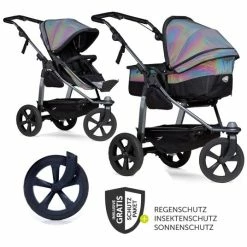 Flash Sale 🛒 TFK Kombi-Kinderwagen Mono mit Luftkammerreifen - inkl. Kombi-Einheit (Babywanne + Sitz) und XXL-Zamboo Zubehörpaket - Glow - Collection 2022 🥰