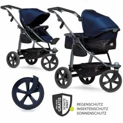 Outlet 🎉 TFK Kombi-Kinderwagen Mono mit Luftkammerreifen - inkl. Kombi-Einheit (Babywanne+Sitz) und XXL-Zamboo Zubehörpaket - Marine - Collection 2022 🤩