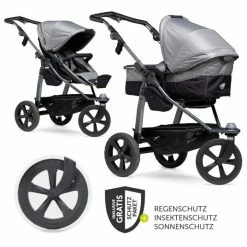Cheapest 🤩 TFK Kombi-Kinderwagen Mono mit Luftkammerreifen - inkl. Kombi-Einheit (Babywanne + Sitz) + XXL-Zamboo Zubehörpaket - Grau - Collection 2022 ✔️