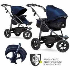 Budget 🔥 TFK Kombi-Kinderwagen Mono mit Luftreifen - inkl. Kombi-Einheit (Babywanne + Sitz) und XXL-Zamboo Zubehörpaket - Marine - Collection 2022 👍