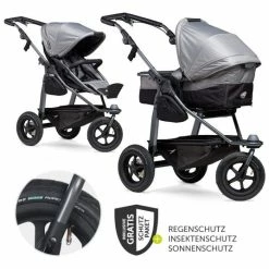 Best Pirce ✨ TFK Kombi-Kinderwagen Mono mit Luftreifen - inkl. Kombi-Einheit (Babywanne + Sitz) und XXL-Zamboo Zubehörpaket - Grau - Collection 2022 😉