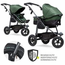 Buy 😀 TFK Kombi-Kinderwagen Mono mit Luftreifen - inkl. Kombi-Einheit (Babywanne + Sitz) und XXL-Zamboo Zubehörpaket - Oliv - Collection 2022 ✨