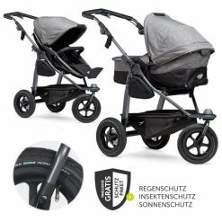 New 🧨 TFK Kombi-Kinderwagen Mono mit Luftreifen - inkl. Kombi-Einheit (Babywanne + Sitz) + XXL-Zamboo Zubehörpaket - Premium Grau - Collection 2022 👏